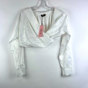 Women's V-Neck Wrap Long Sleeve Crop Top